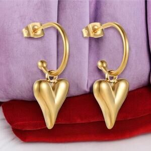 NEW 18K yellow gold plated heart shaped drop hoop earrings jewelry B21